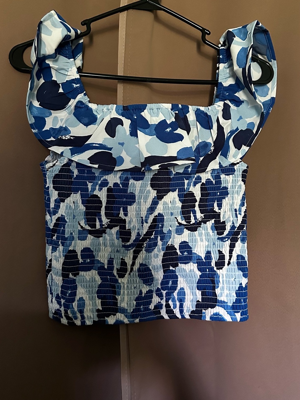 Sugarlips Blue Multi Smocked Crop Top